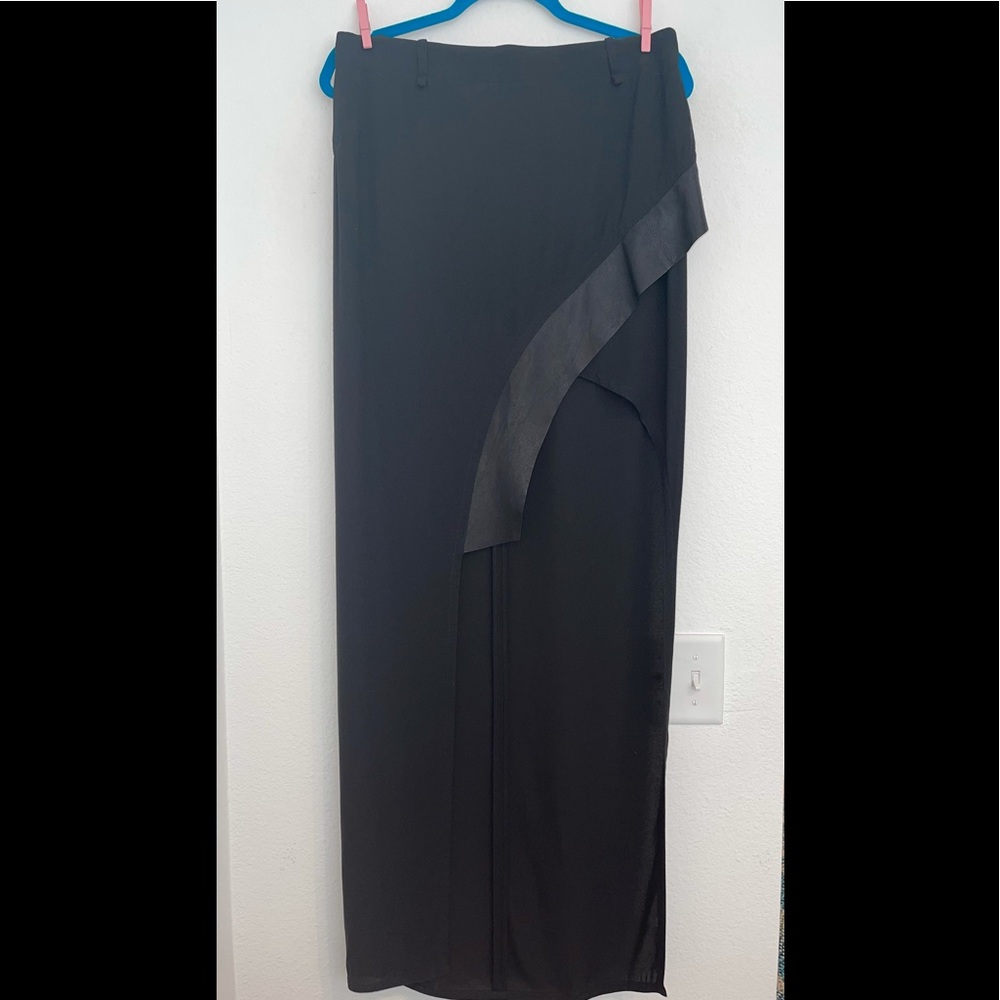 ILARIA NISTRI edgy black leather trim skirt hi lo